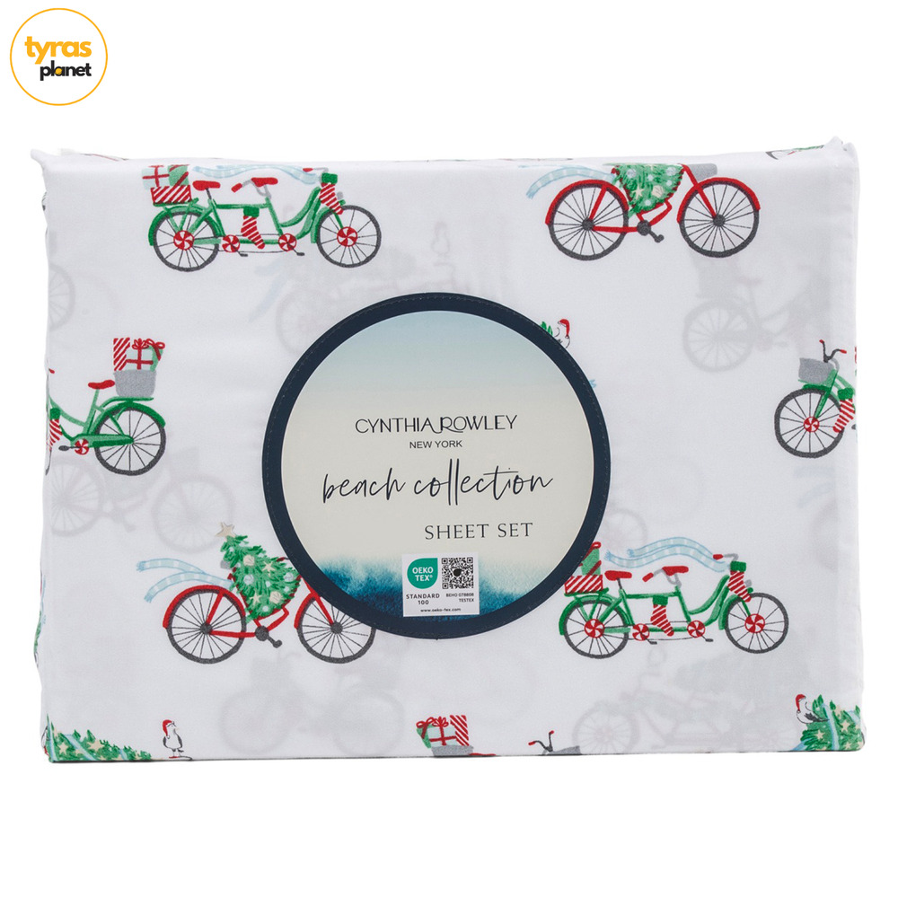 Cynthia Rowley Christmas Bikes Sheet Set‎ Red/Green Size QUEEN